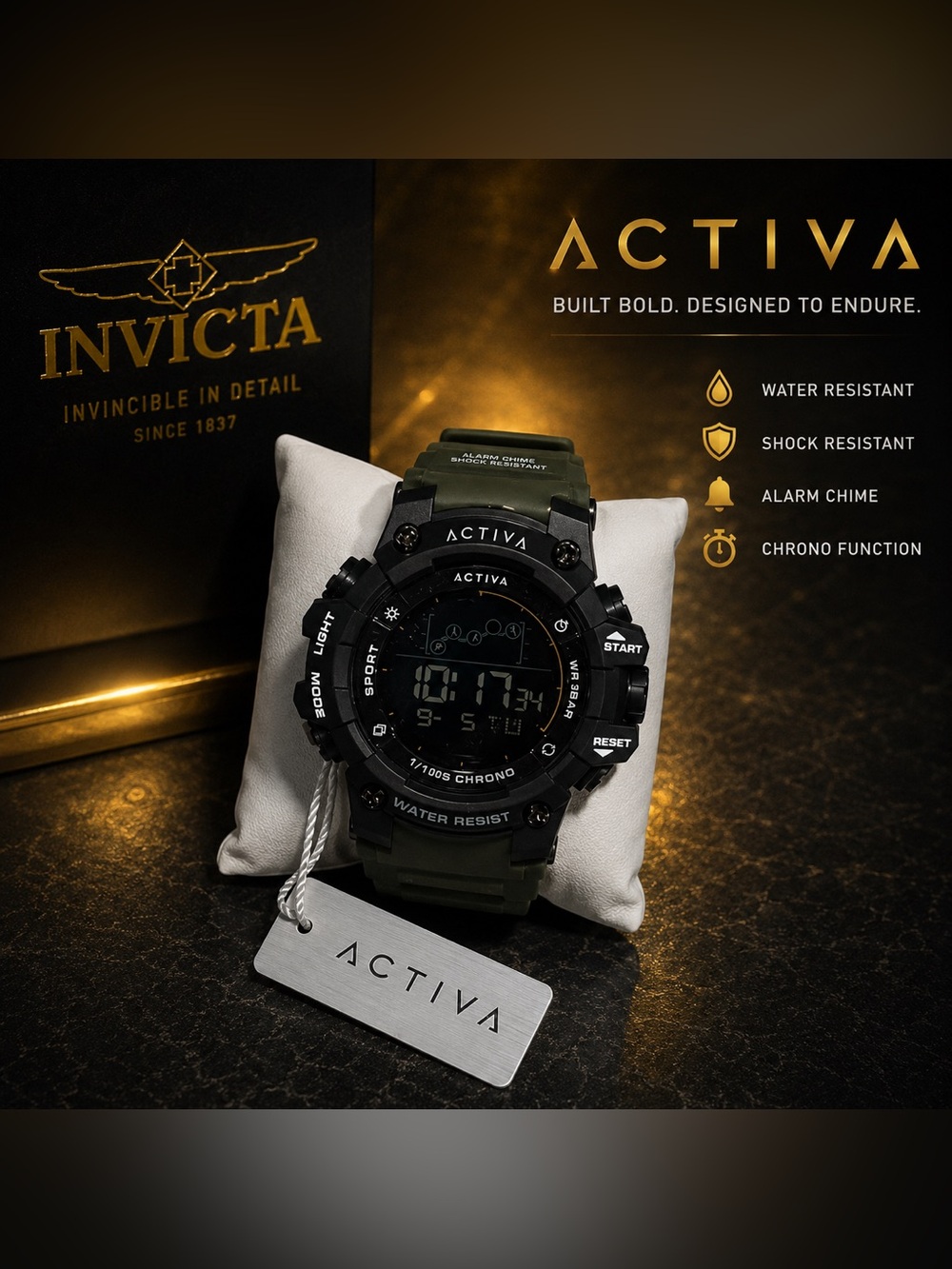 Activa by Invicta Summit X Digital Sport Watch 50mm Black/Olive Green ACW8082